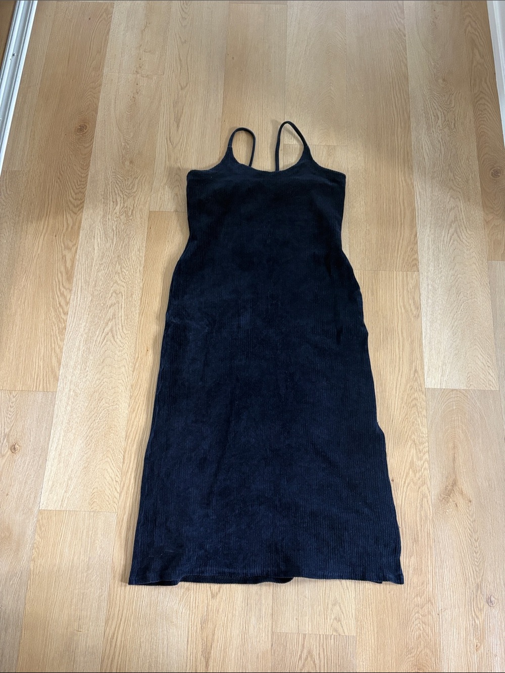 The Limited Black Ribbed Velvet Dress with Spaghetti Straps